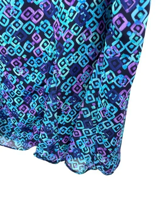 STUDIO I PURPLE & BLUE GEOMETRIC PRINT FLOWY SKIRT - 18 - Picture 2 of 5